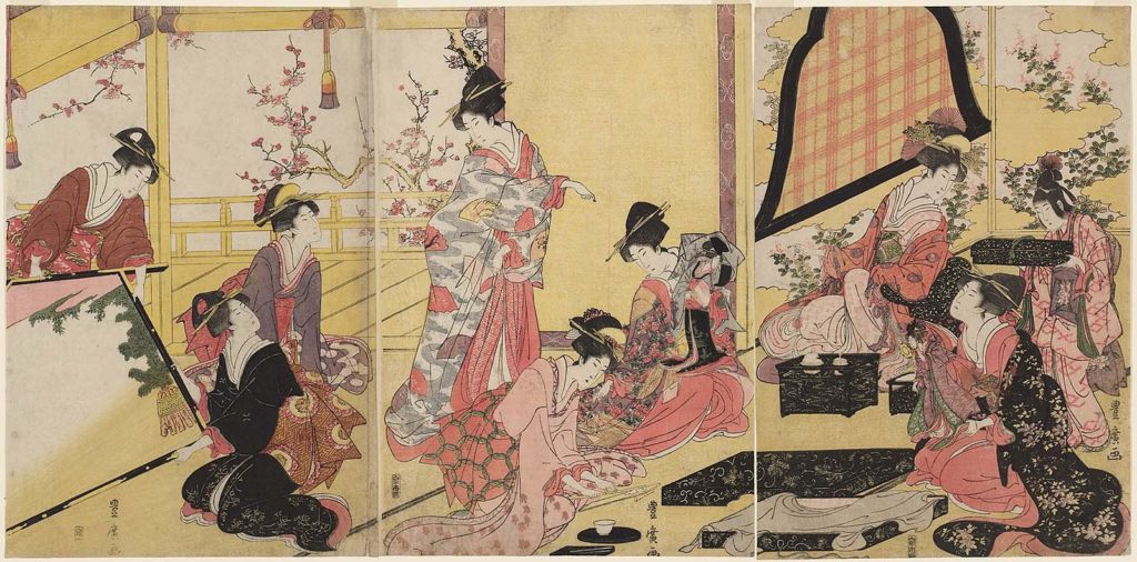 歌川豊広「押絵細工の図」（享和年間（1801～04））の画像。