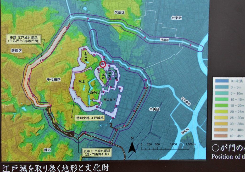 竹橋案内板の地形図の画像。