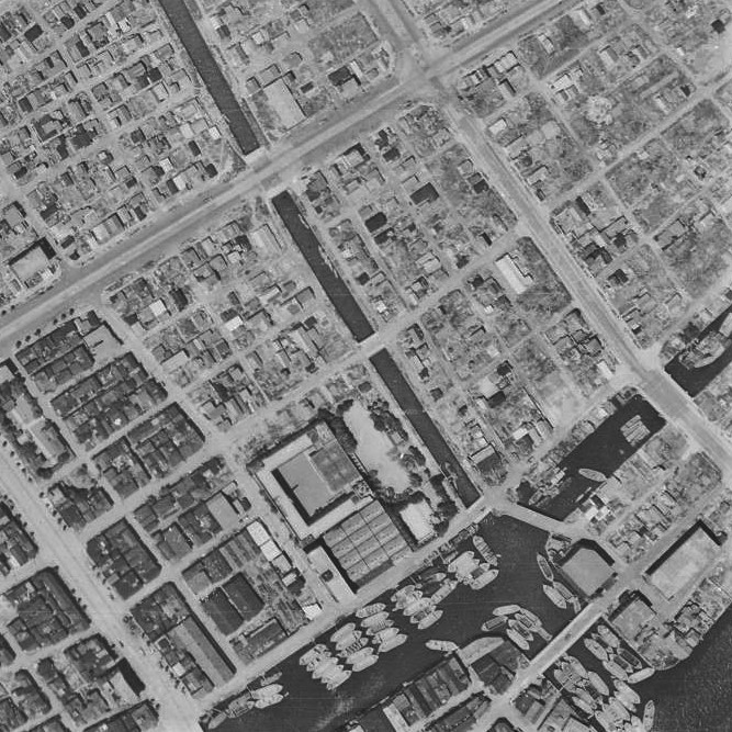 昭和22年撮影の空中写真（国土地理院Webサイトより、USA-M377-68(1947・7・24)【浜洲橋部分】の画像。