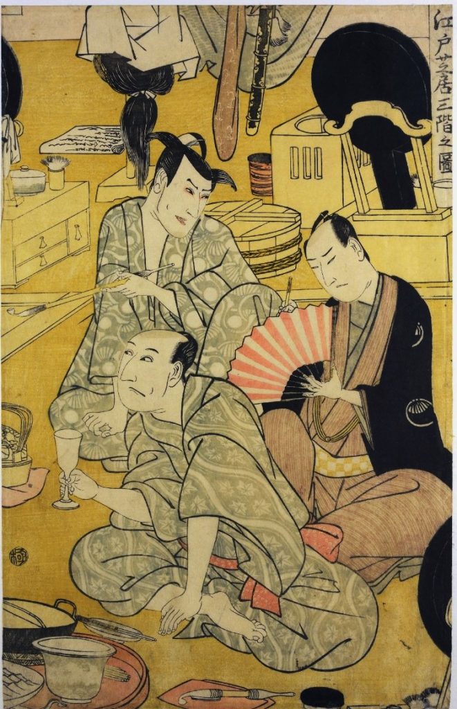 「江戸芝居三階之図」（歌川豊国（初代）1802~3、大英博物館）の画像。