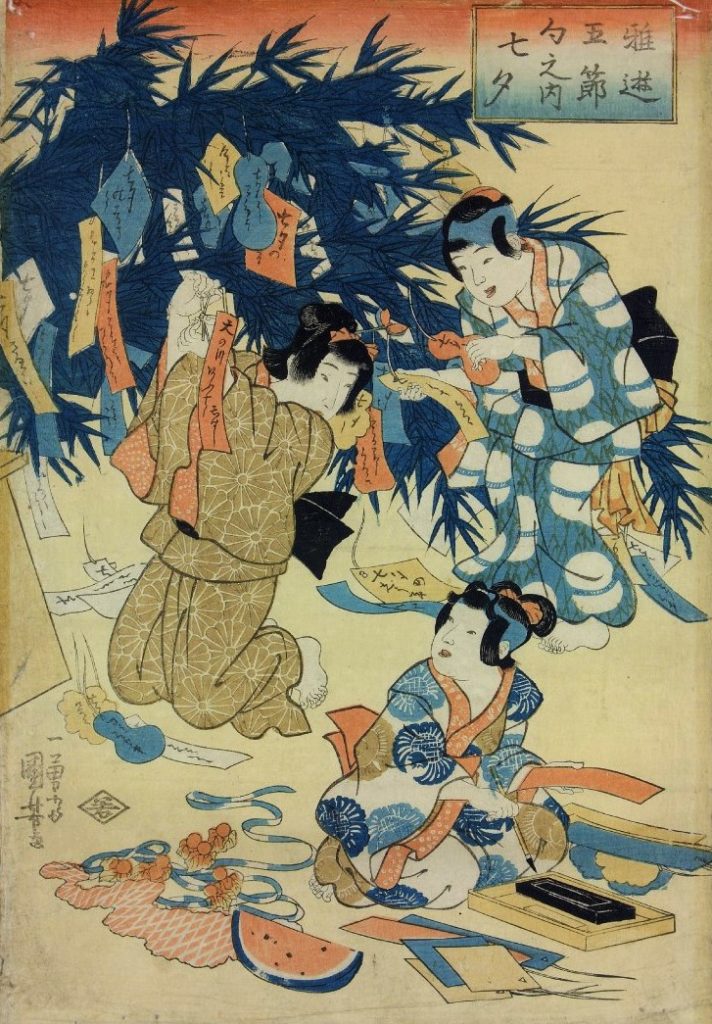 「稚遊五節句内 七夕」（歌川国芳 1840ころ、大英博物館）の画像。