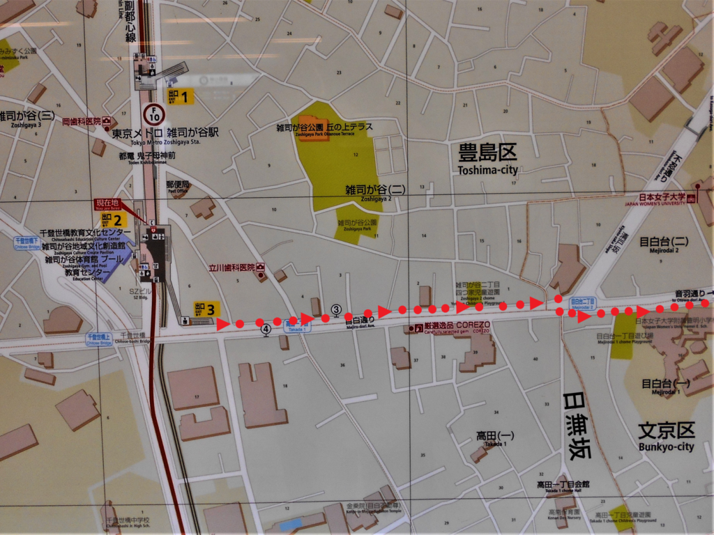 堀子爵家高田豊川町屋敷跡コースマップ前半の画像。
