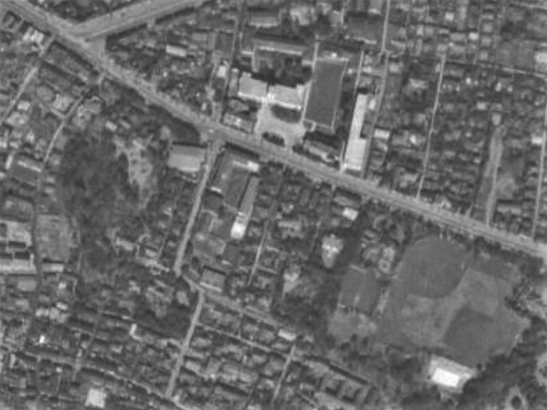 昭和31年撮影空中写真（国土地理院Webより、USA-M316-37〔部分〕）の画像。