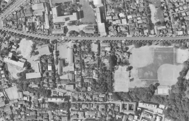 昭和38年撮影空中写真（国土地理院Webより、MKT636-C6-17〔部分〕）の画像。