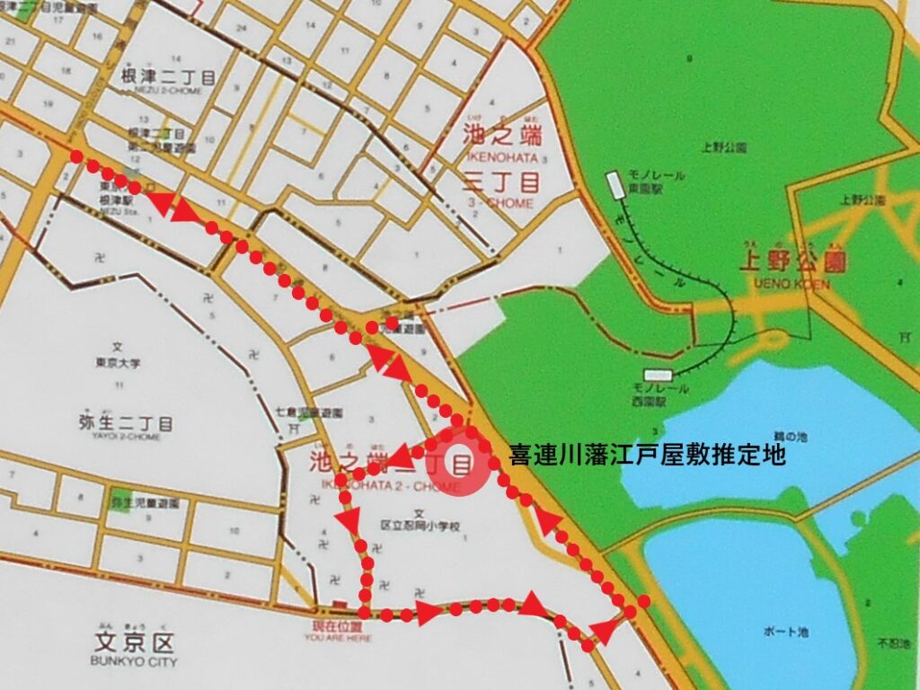 喜連川藩江戸屋敷コース図の画像。