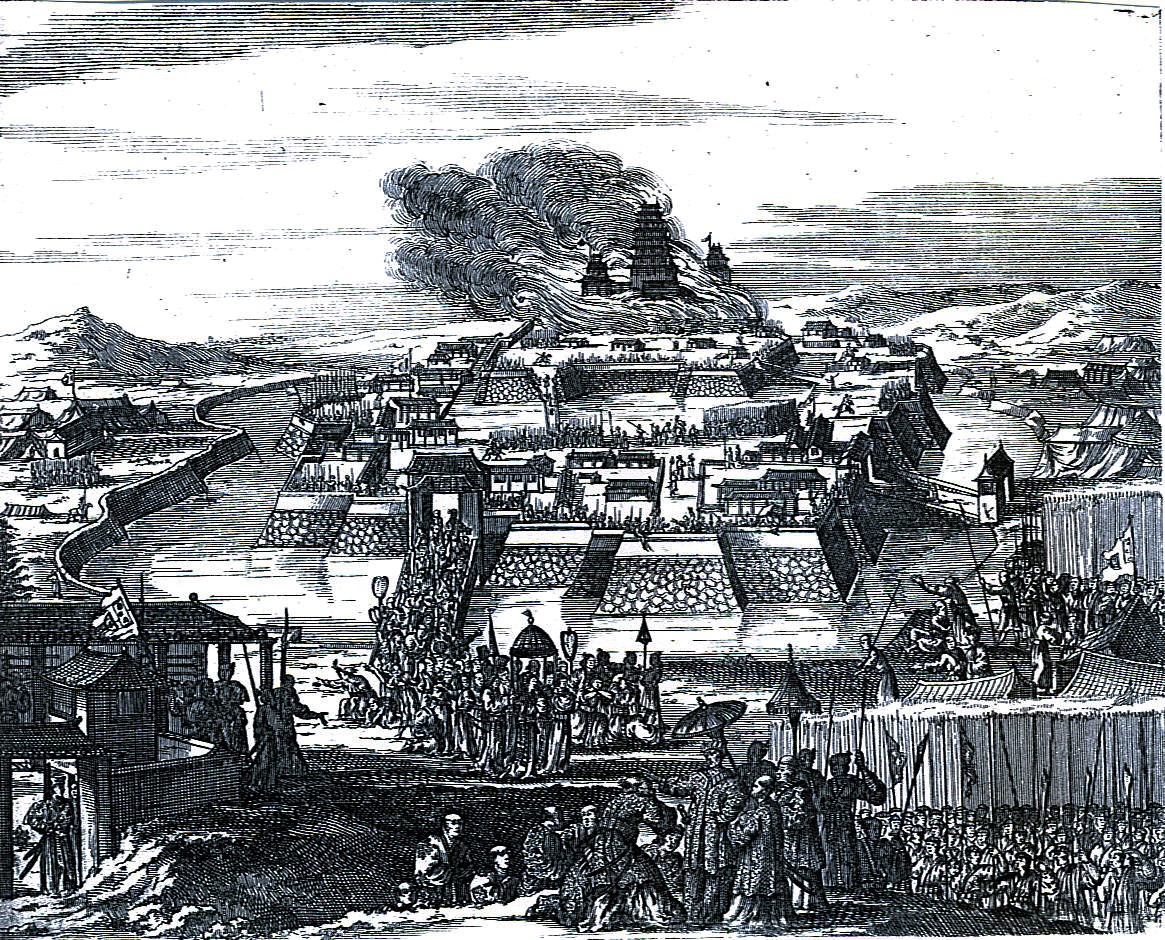 大坂城炎上（1663年絵図）（ニューヨーク公立図書館所蔵、Wikipediaより20210830ダウンロード）の画像。