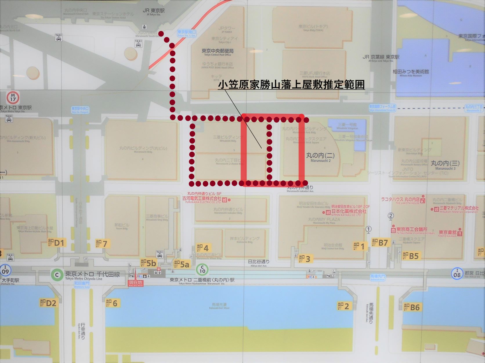 勝山藩上屋敷跡散策コース図ベースマップ の画像。