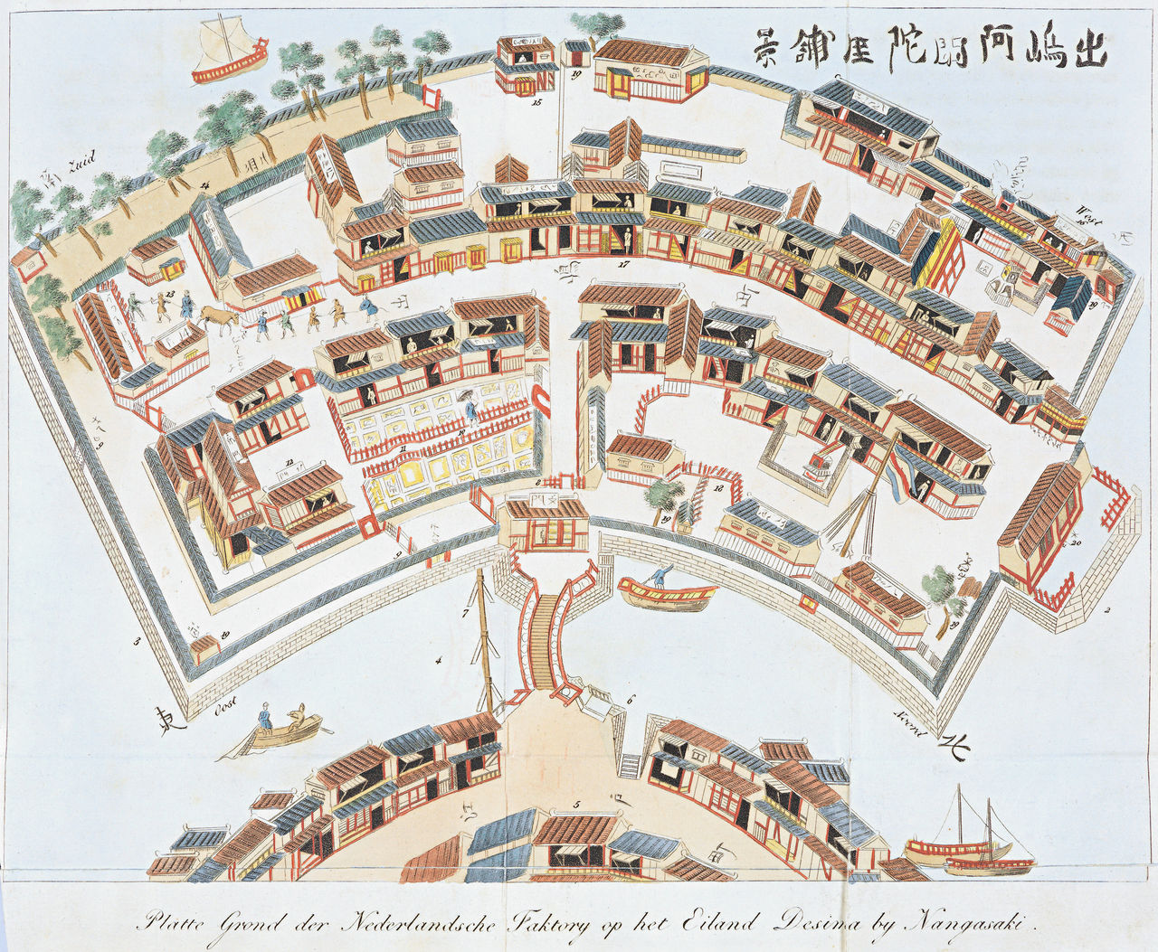 19世紀前半の長崎・出島（Wikipediaより20211209ダウンロード）の画像。
