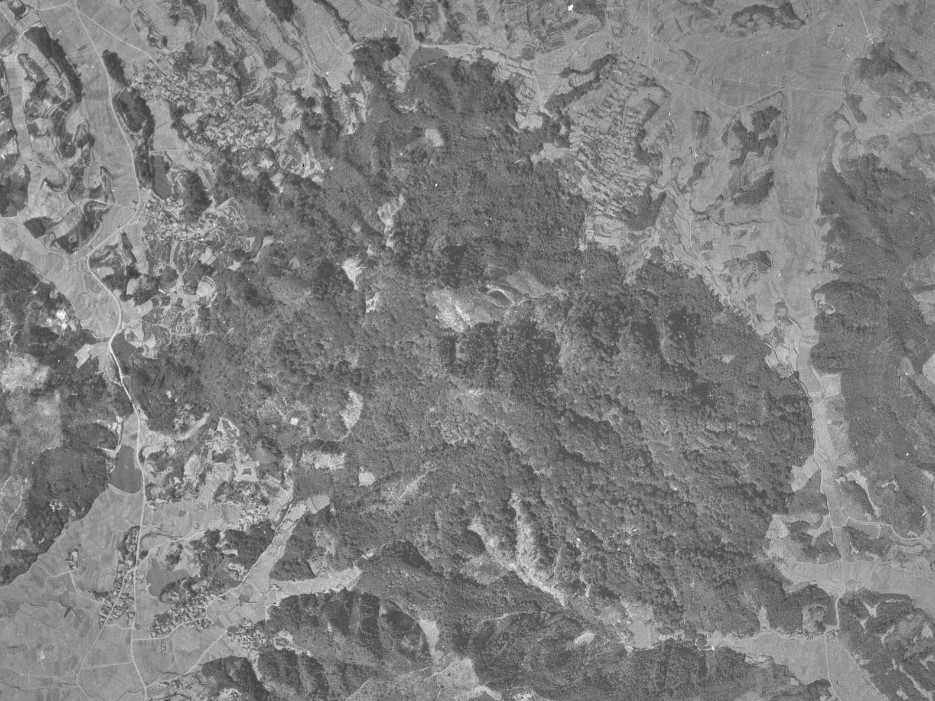 福岡県立花山付近、昭和22年撮影空中写真（国土地理院Webサイトより、USA-M105-61〔部分〕） の画像。