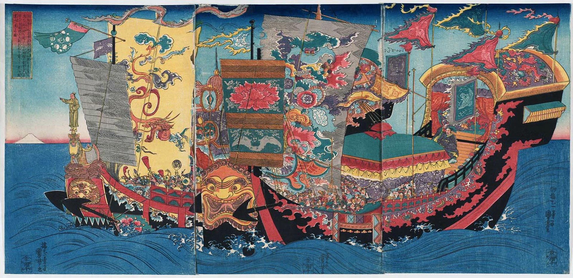 不死の妙薬を求めて航海に出る徐福（歌川国芳、Wikipediaより20220215ダウンロード）の画像。