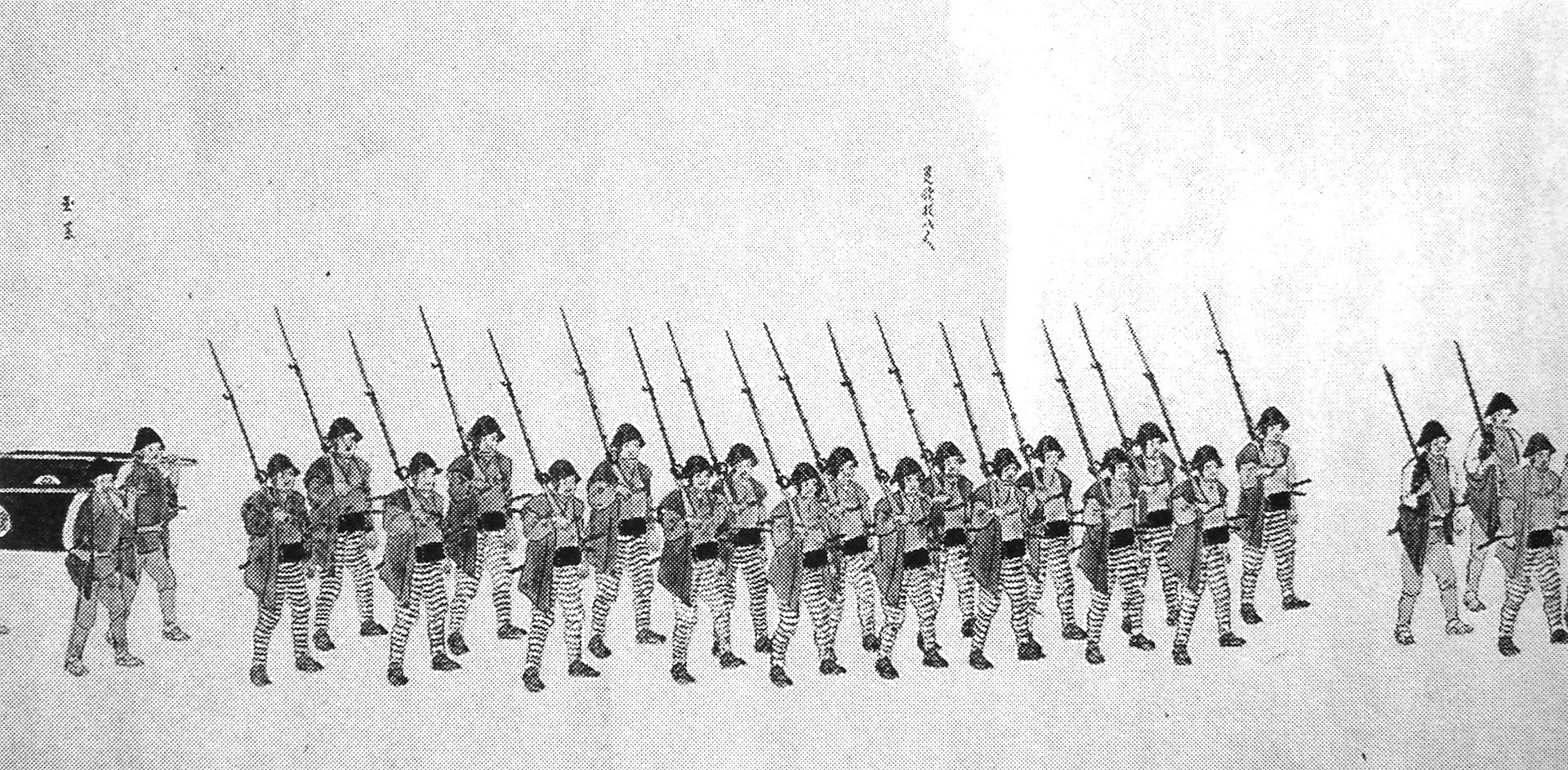 長州征討に出陣する高田藩兵（Wikipediaより20220216ダウンロード）の画像。