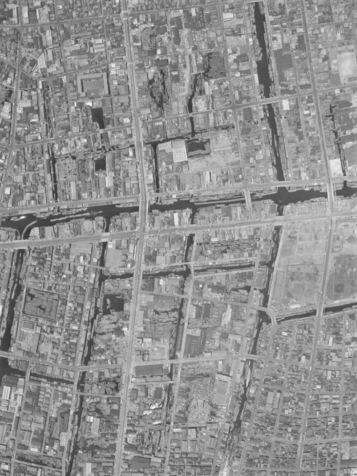 木場、昭和38年撮影空中写真（国土地理院Webサイトより、MKT636-C9-25〔部分〕）の画像。