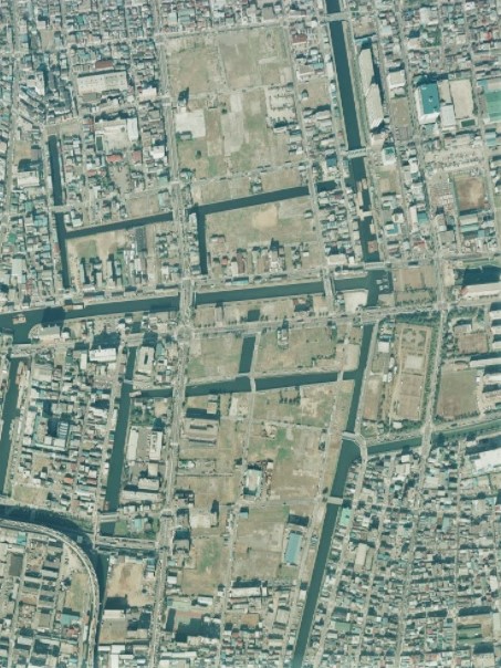 木場、昭和59年撮影空中写真（国土地理院Webサイトより、CKT843-C12-37〔部分〕）の画像。