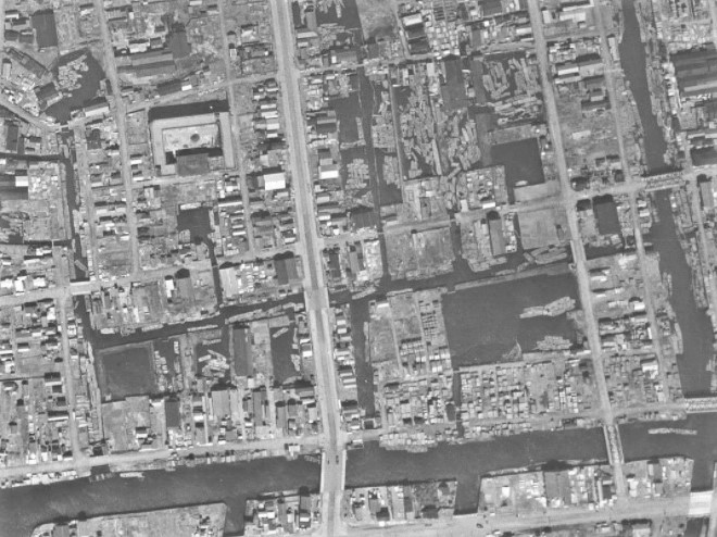 木場・三好町付近、昭和24年撮影空中写真（国土地理院Webサイトより、USA-R587-21〔部分〕） の画像。