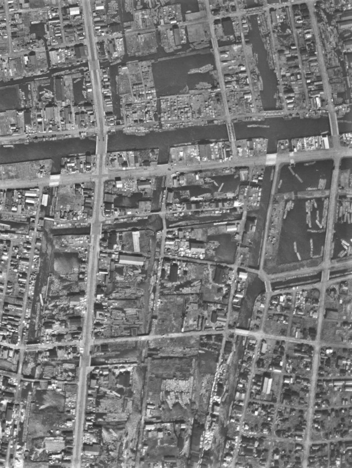 木場・三好町付近、昭和24年撮影空中写真（国土地理院Webサイトより、USA-R587-21〔部分〕）の画像。
