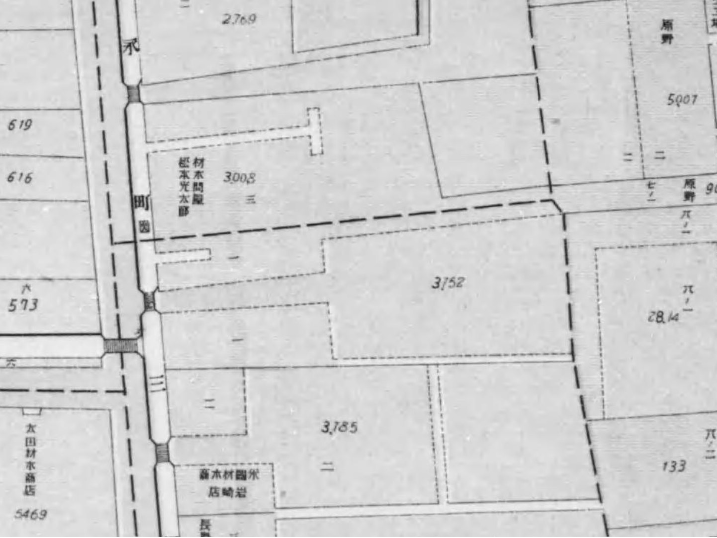 深川三好町（『東京市及接続郡部地籍地図』東京市区調査会、1912）の画像。 
