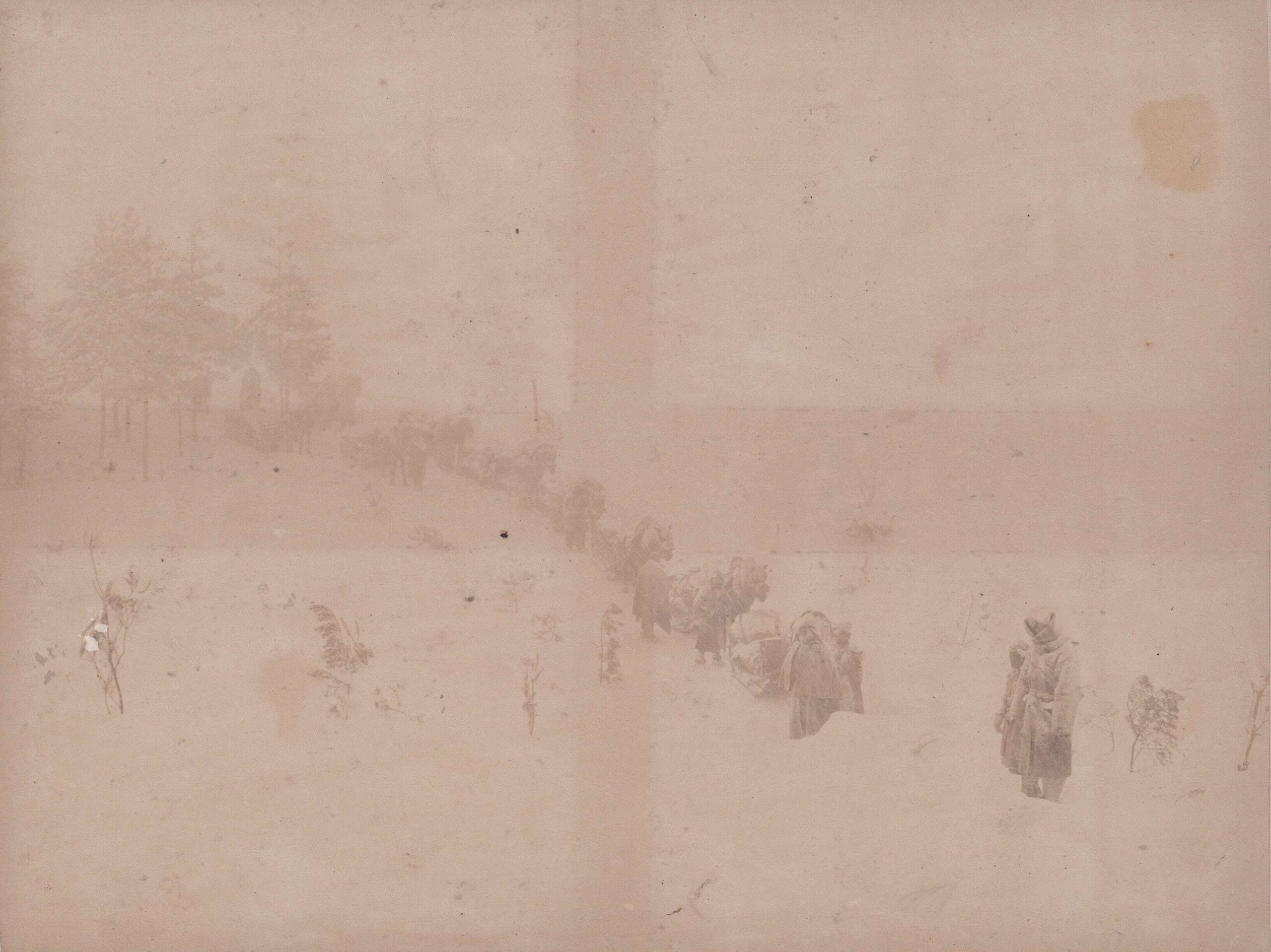 馬橇ニテ貨物運搬の光景（（陸地測量部、1902）青森県立図書館デジタルアーカイブ ）の画像。