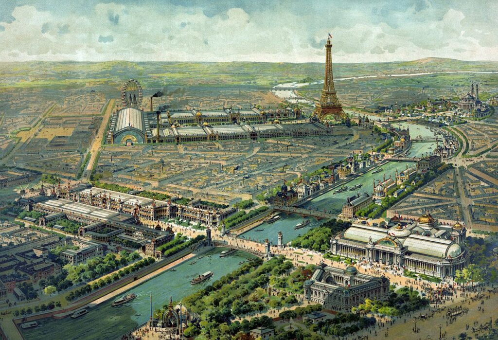 1900年パリ万博のパノラマビュー(Wikipediaより20220414ダウンロード）の画像。